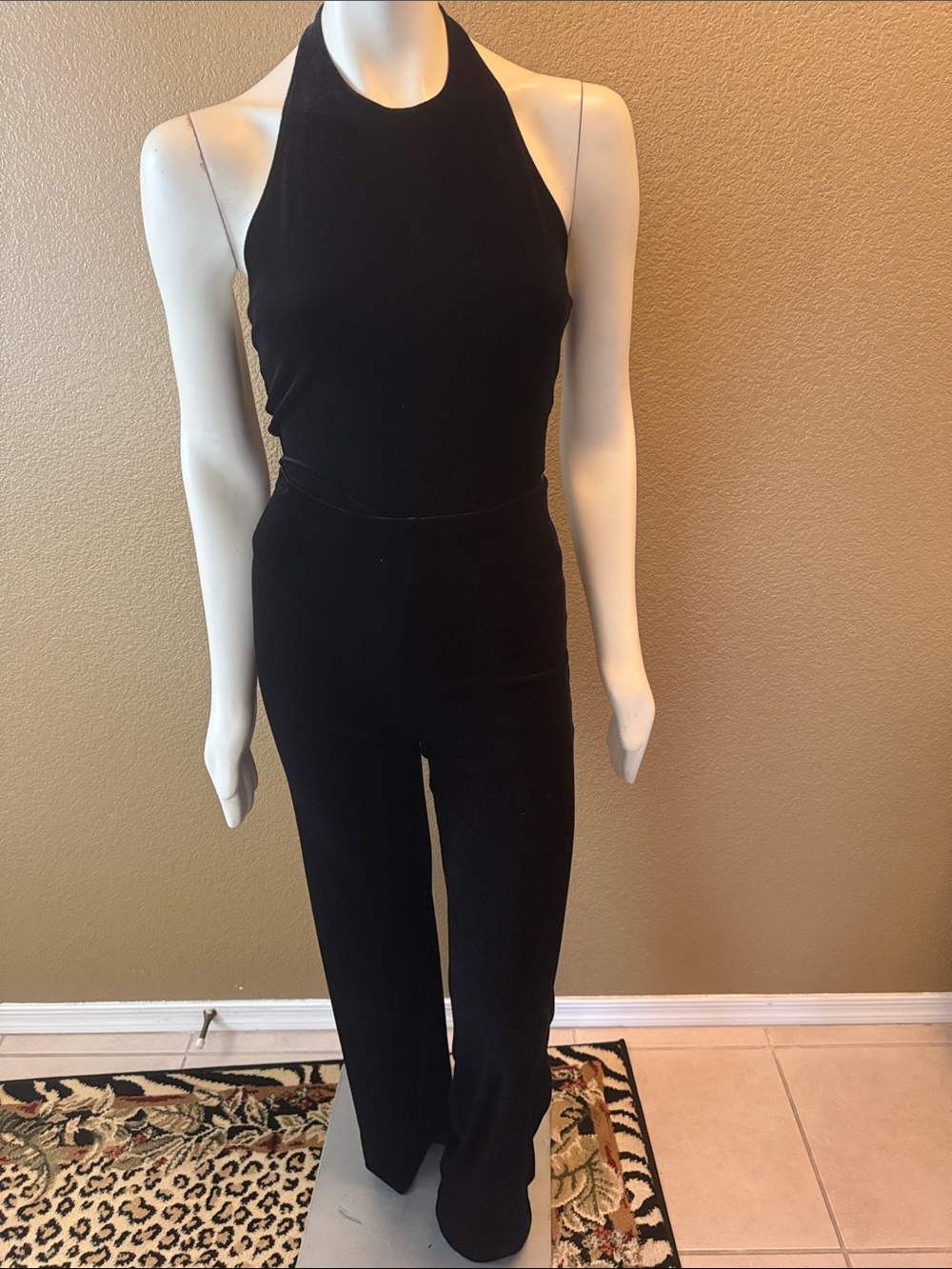 1990s Vintage Laundry By Shelli Segal Velvet Black Halter & Flared Pants